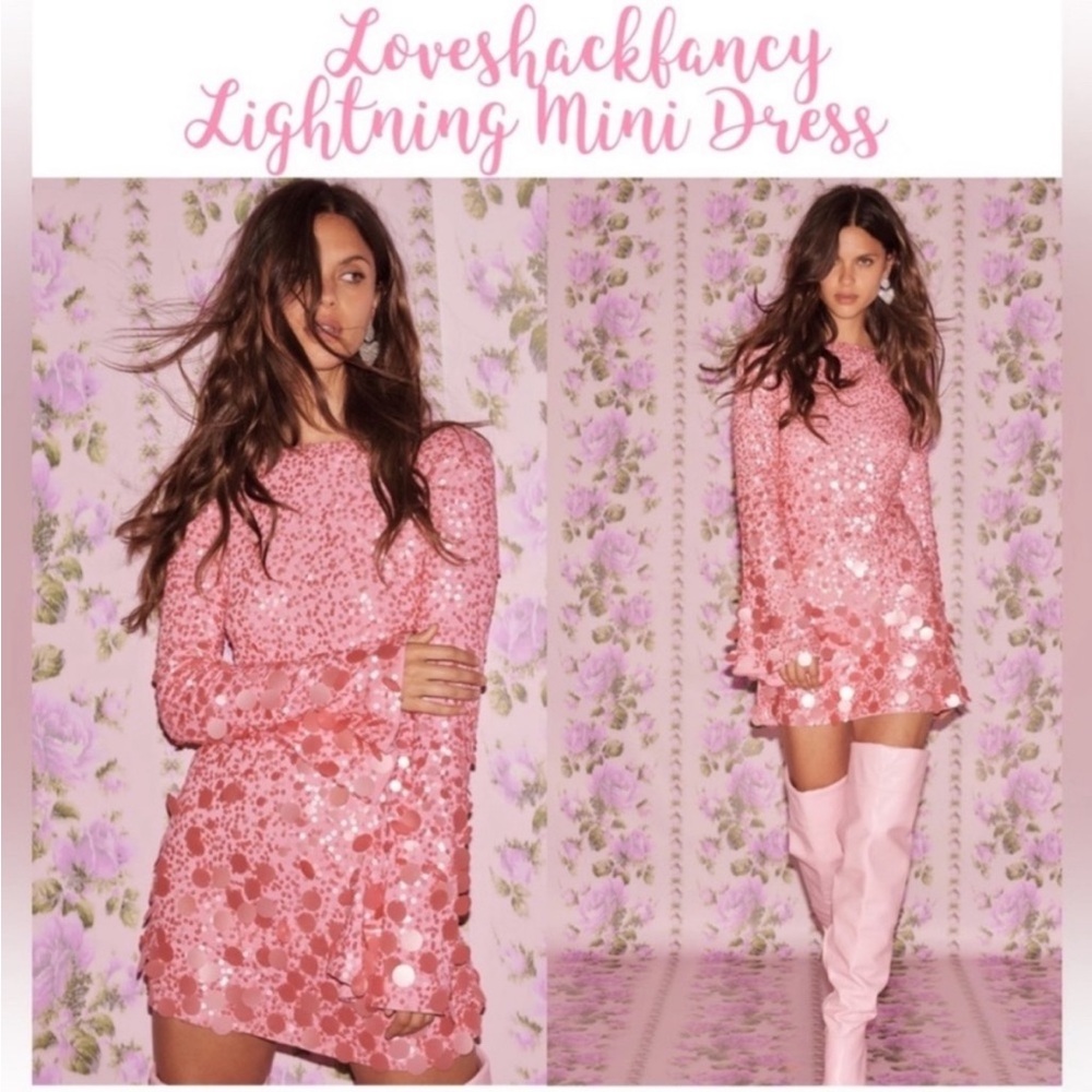 LoveShackFancy Pink Lightning Mini Dress